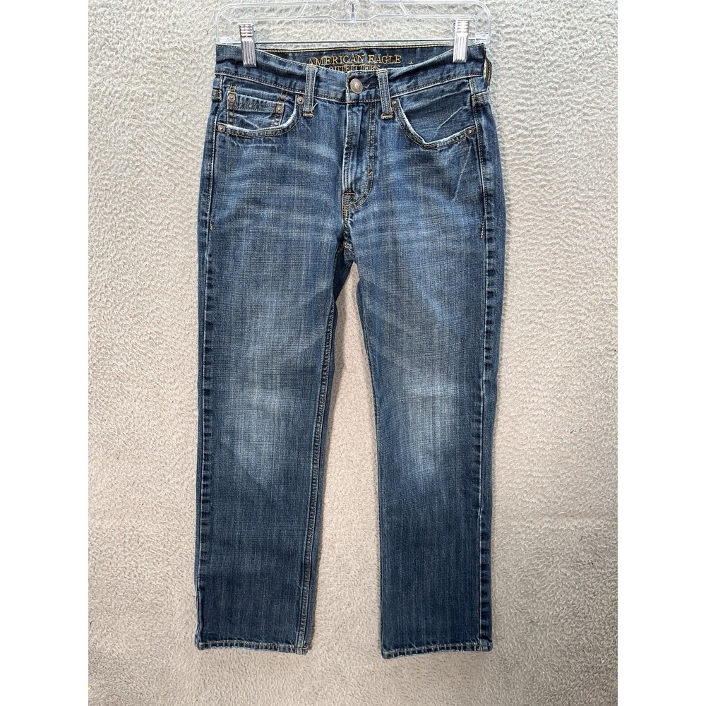 American Eagle Jeans Mens 26x28 Blue Original Straight Distressed Denim Preppy‎
